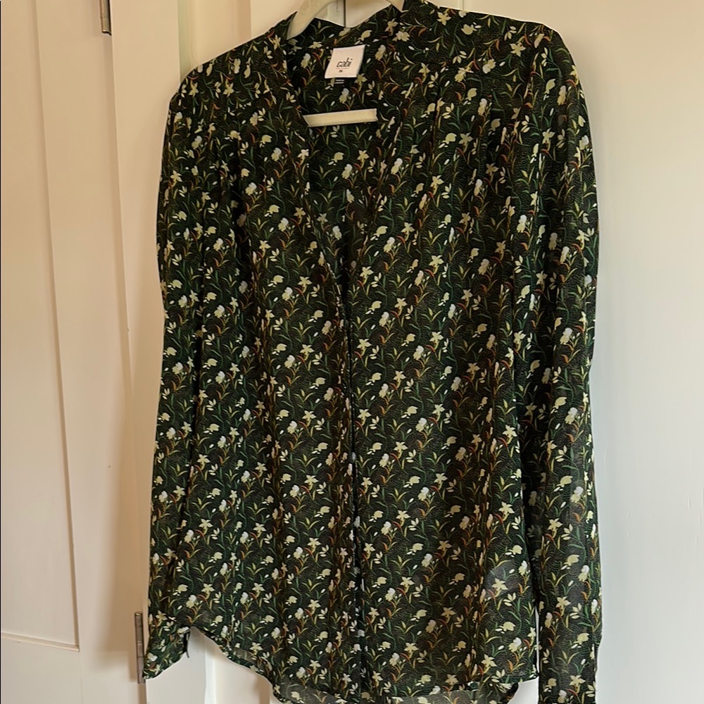 CAbi White Buttoned Mandarin Collar Blouse